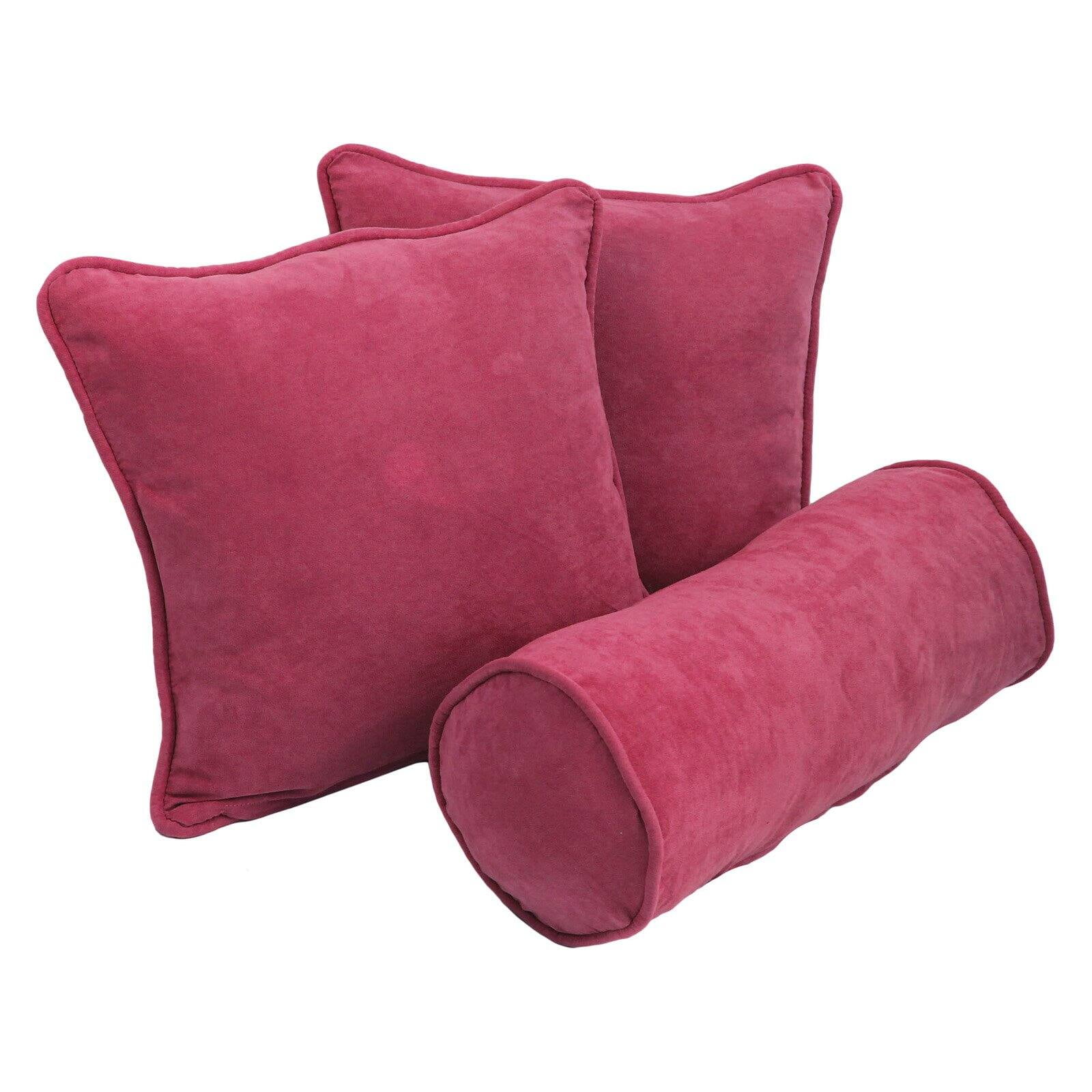 9815-CD-S3-MS-BB Double-Corded Solid Microsuede Throw Pillows with Inserts, Bery Berry - Set of 3