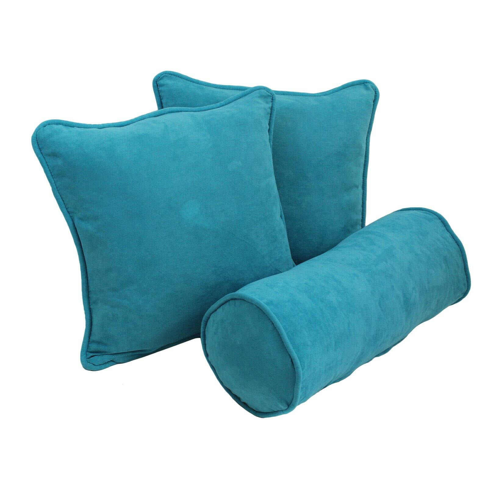 9815-CD-S3-MS-AB Double-Corded Solid Microsuede Throw Pillows with Inserts, Aqua Blue - Set of 3