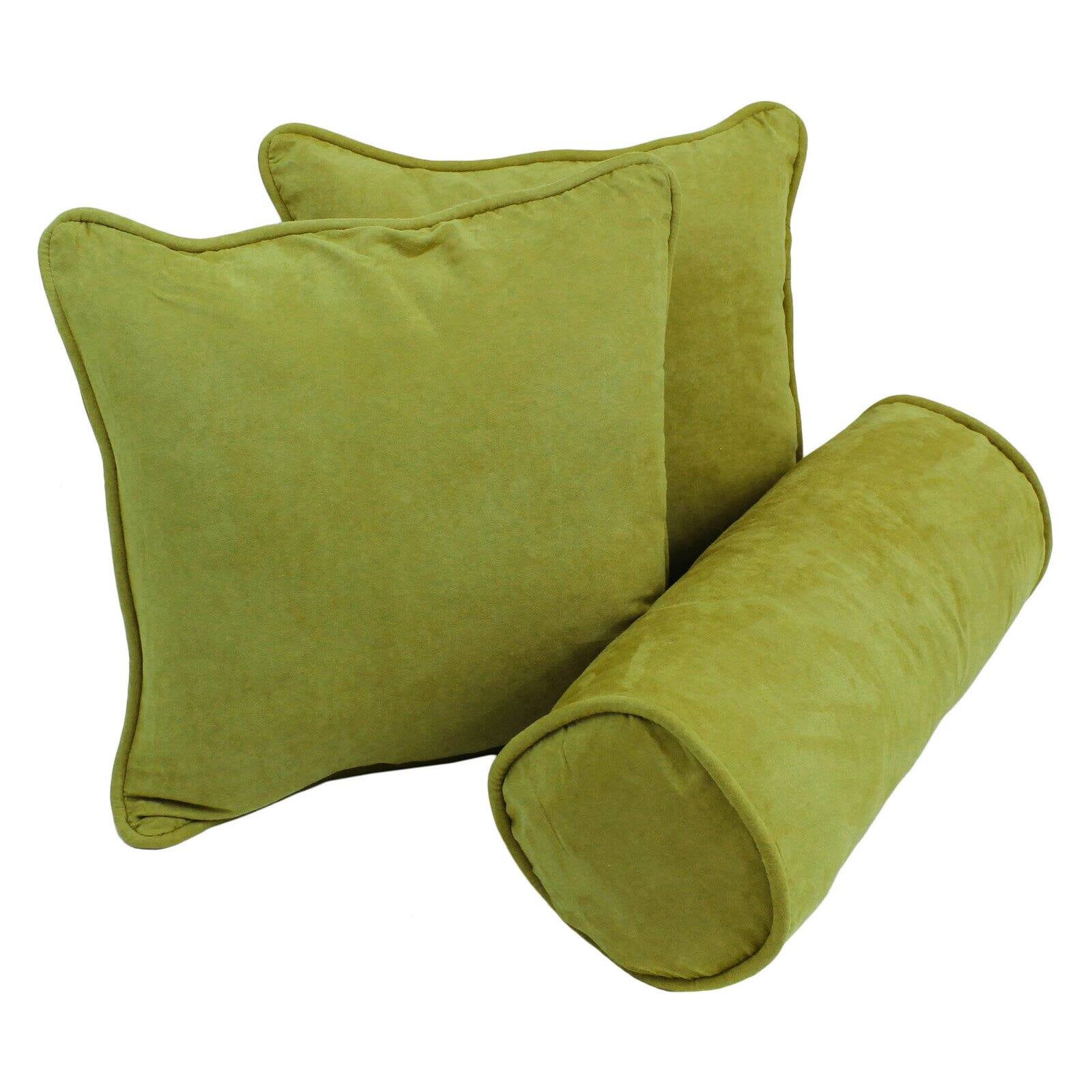 9815-CD-S3-MS-ML Double-Corded Solid Microsuede Throw Pillows with Inserts, Mojito Lime - Set of 3