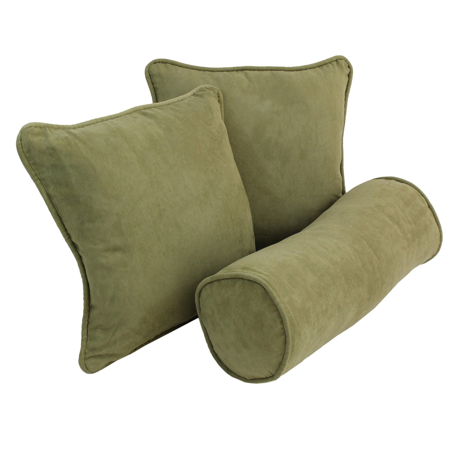9815-CD-S3-MS-SG Double-Corded Solid Microsuede Throw Pillows with Inserts, Sage Green - Set of 3