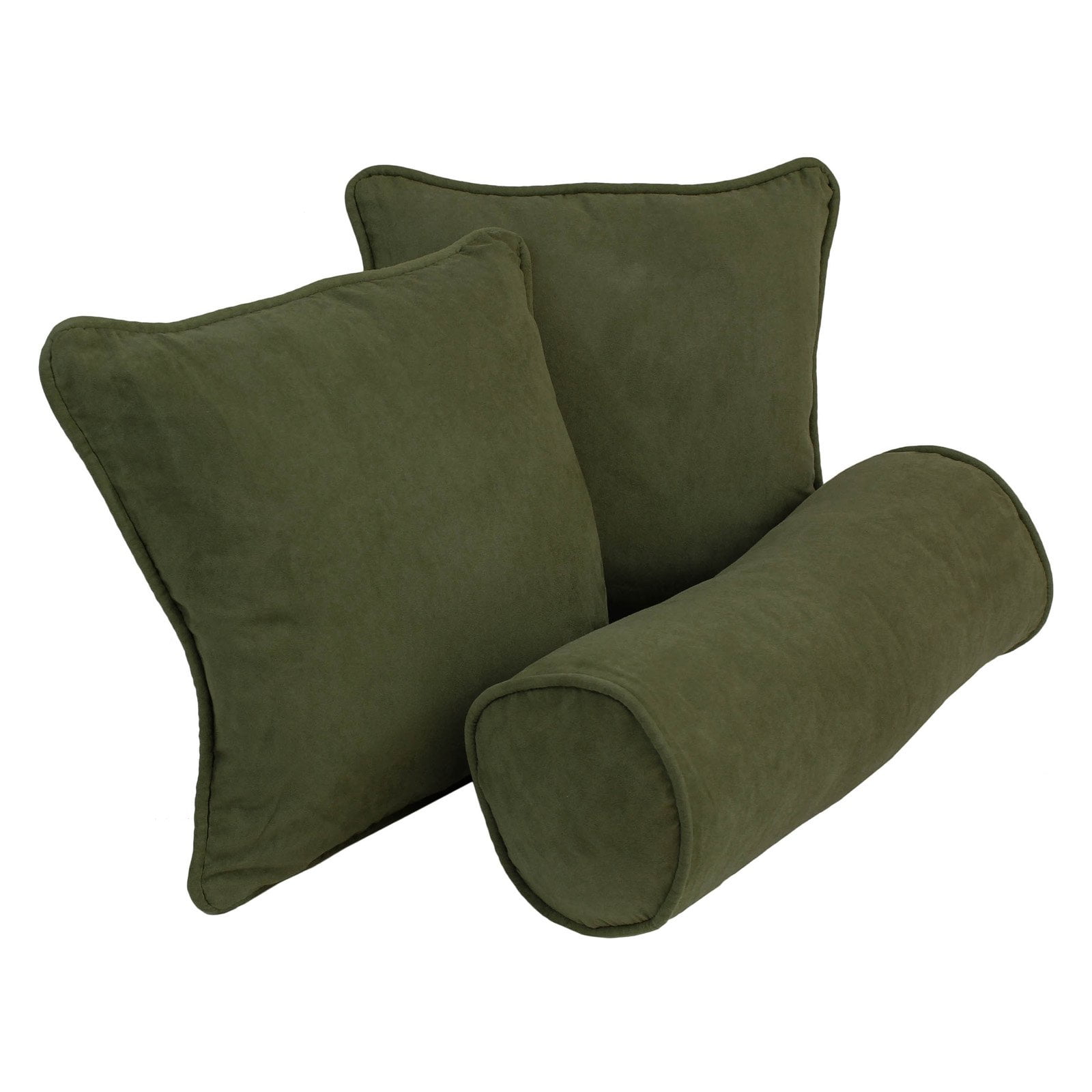 9815-CD-S3-MS-HG Double-Corded Solid Microsuede Throw Pillows with Inserts, Hunter Green - Set of 3