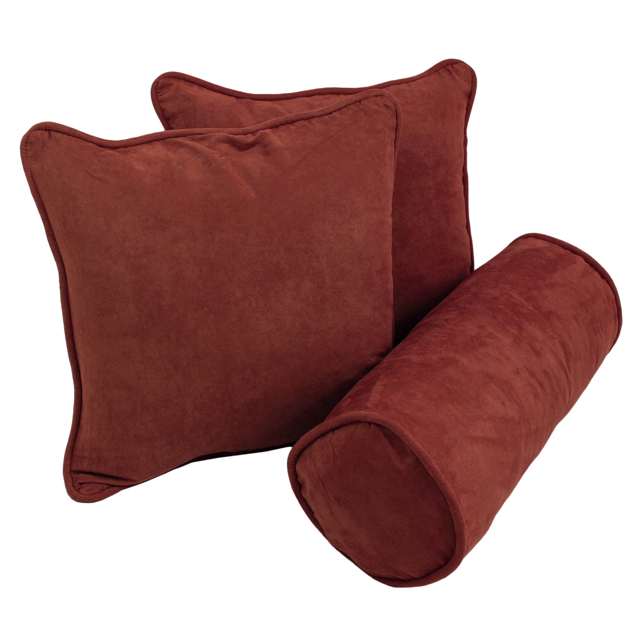 9815-CD-S3-MS-RW Double-Corded Solid Microsuede Throw Pillows with Inserts, Red Wine - Set of 3