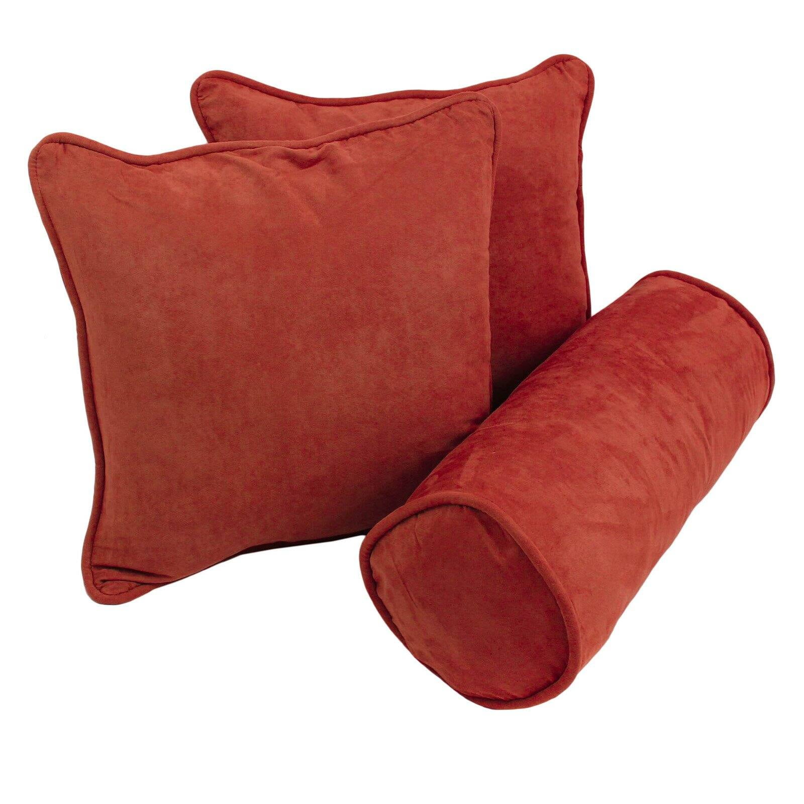 9815-CD-S3-MS-CR Double-Corded Solid Microsuede Throw Pillows with Inserts, Cardinal Red - Set of 3 -  Blazing Needles