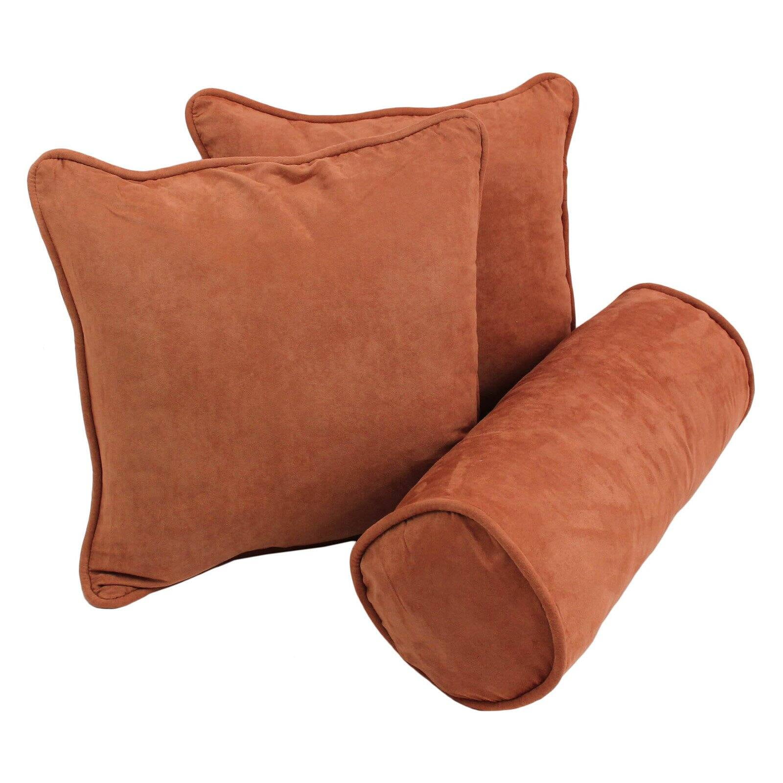 9815-CD-S3-MS-SP Double-Corded Solid Microsuede Throw Pillows with Inserts, Spice - Set of 3