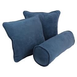 9815-CD-S3-MS-IN Double-Corded Solid Microsuede Throw Pillows with Inserts, Indigo - Set of 3