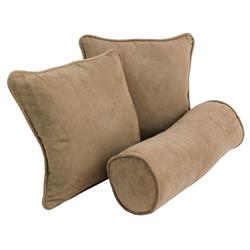 9815-CD-S3-MS-JV Double-Corded Solid Microsuede Throw Pillows with Inserts, Java - Set of 3