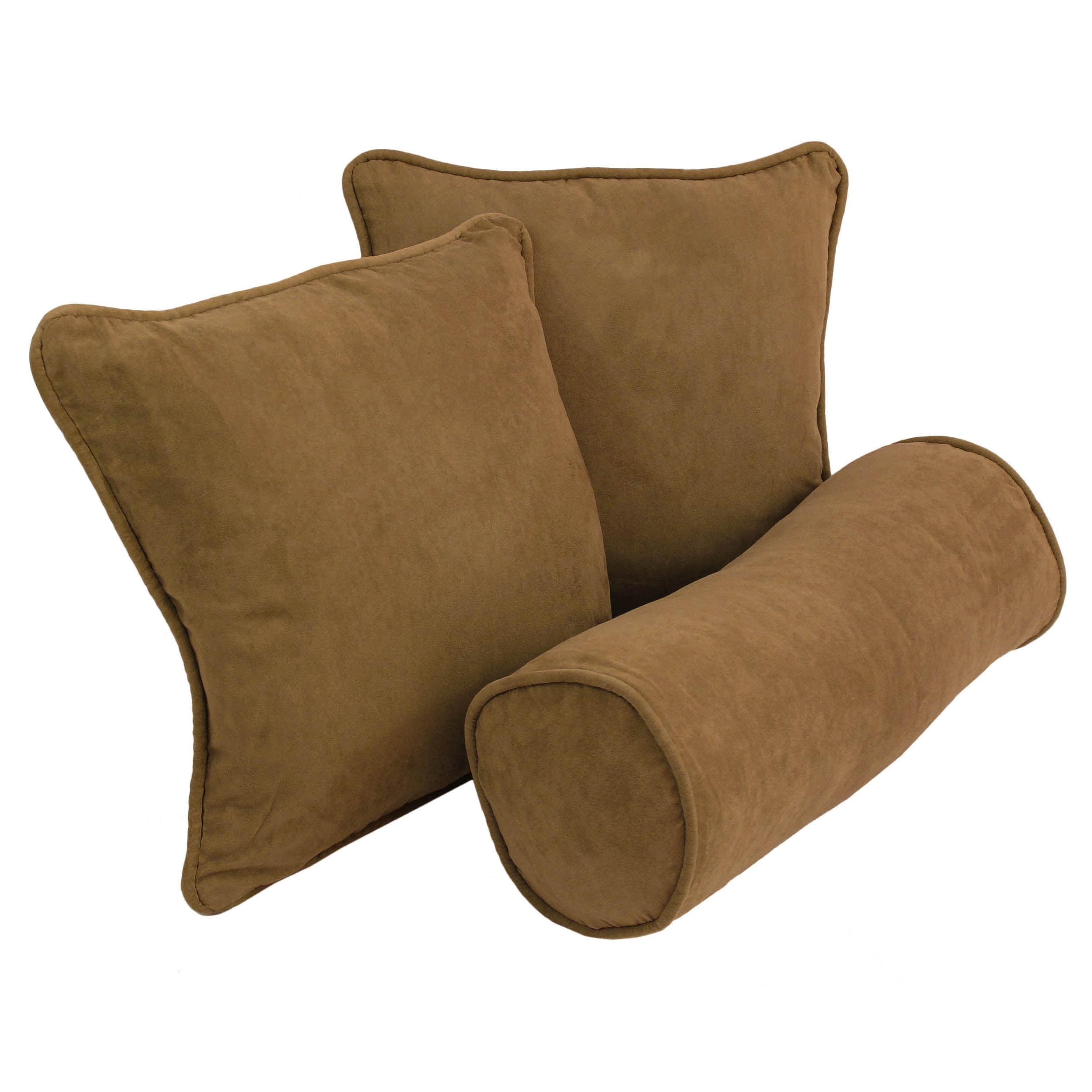 Double-Corded Solid Microsuede Throw Pillows with Inserts, Saddle Brown - Set of 3