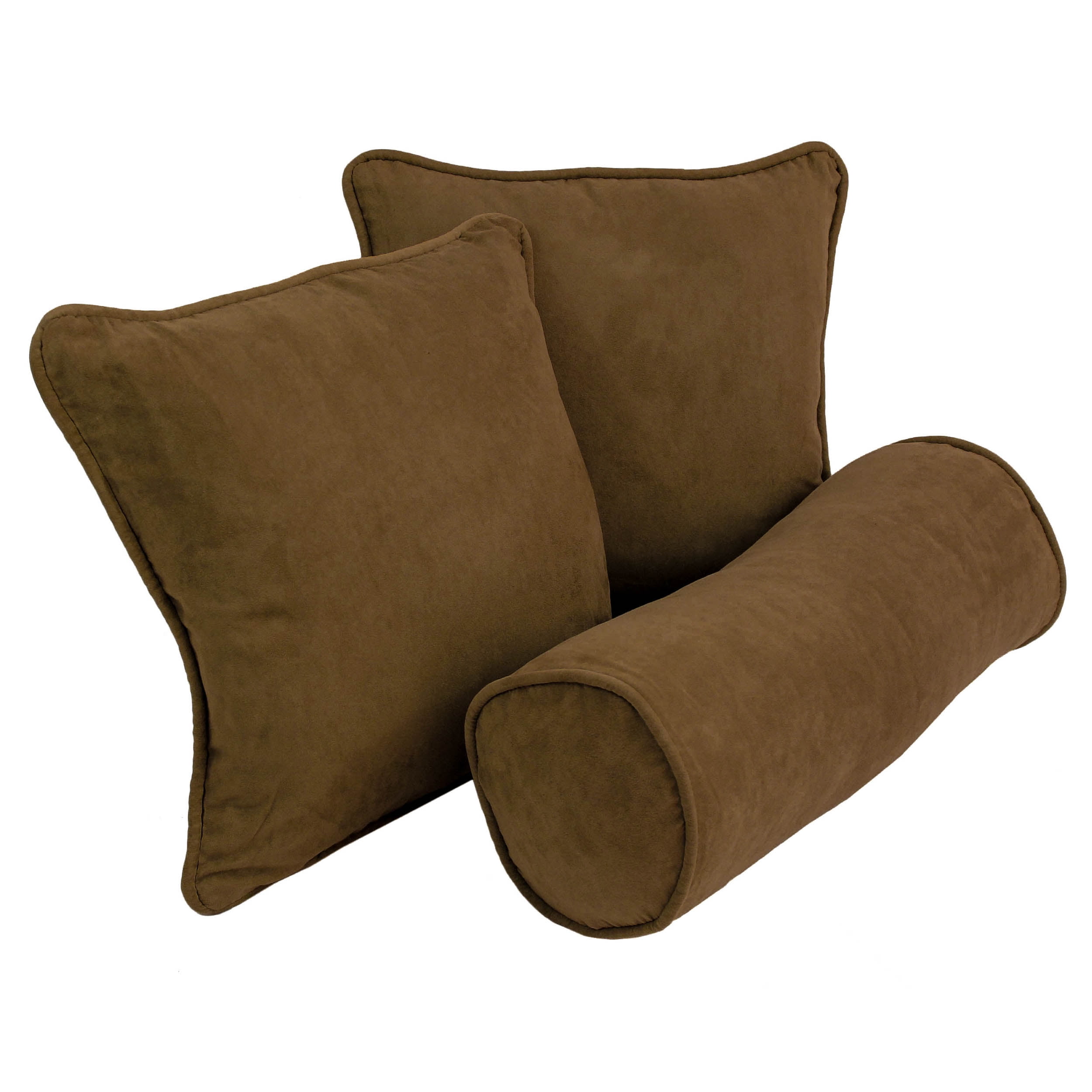 9815-CD-S3-MS-CH Double-Corded Solid Microsuede Throw Pillows with Inserts, Chocolate - Set of 3