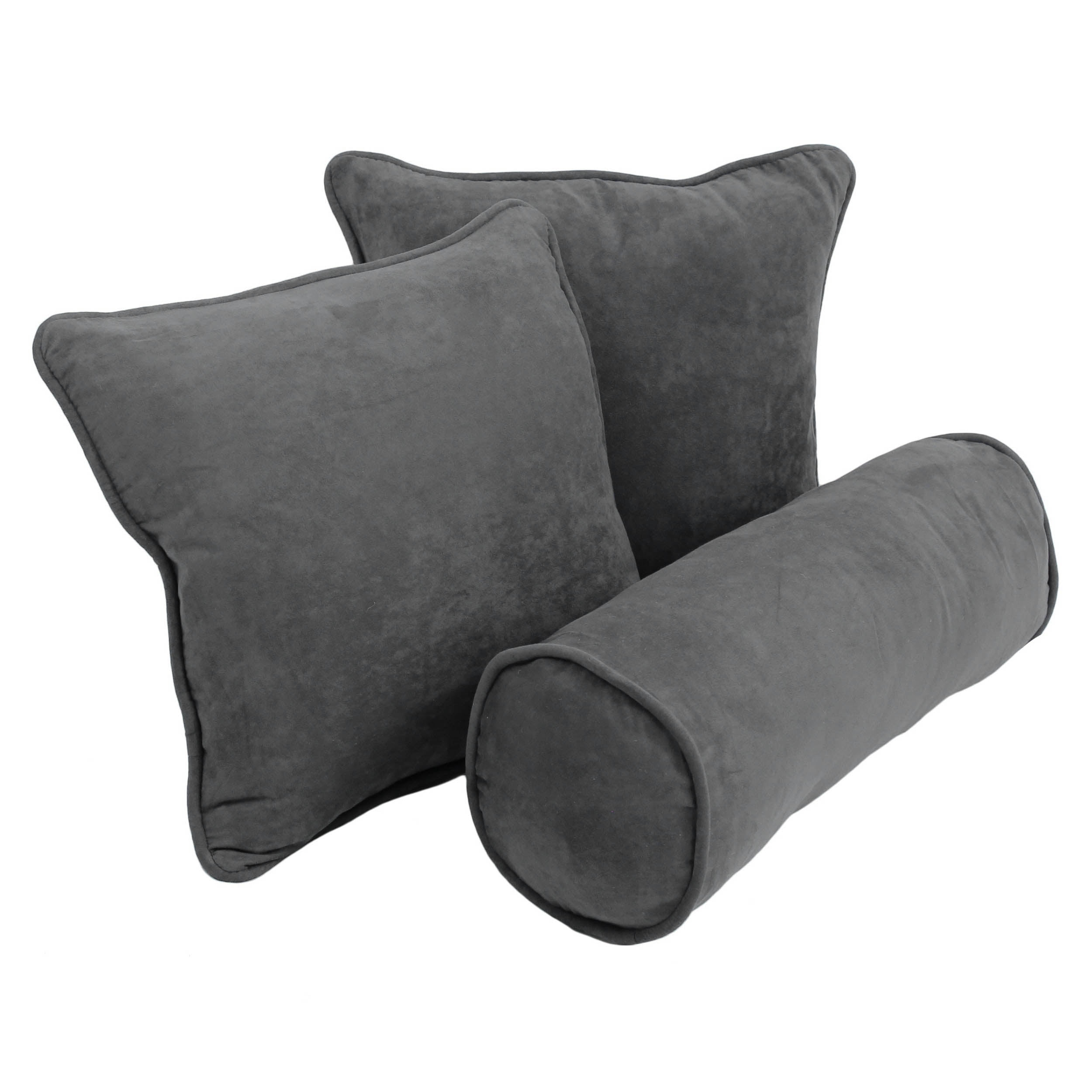 9815-CD-S3-MS-GY Double-Corded Solid Microsuede Throw Pillows with Inserts, Steel Grey - Set of 3