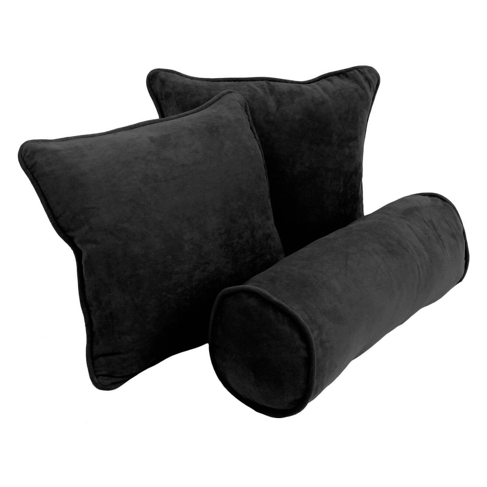 Double-Corded Solid Microsuede Throw Pillows with Inserts, Black - Set of 3