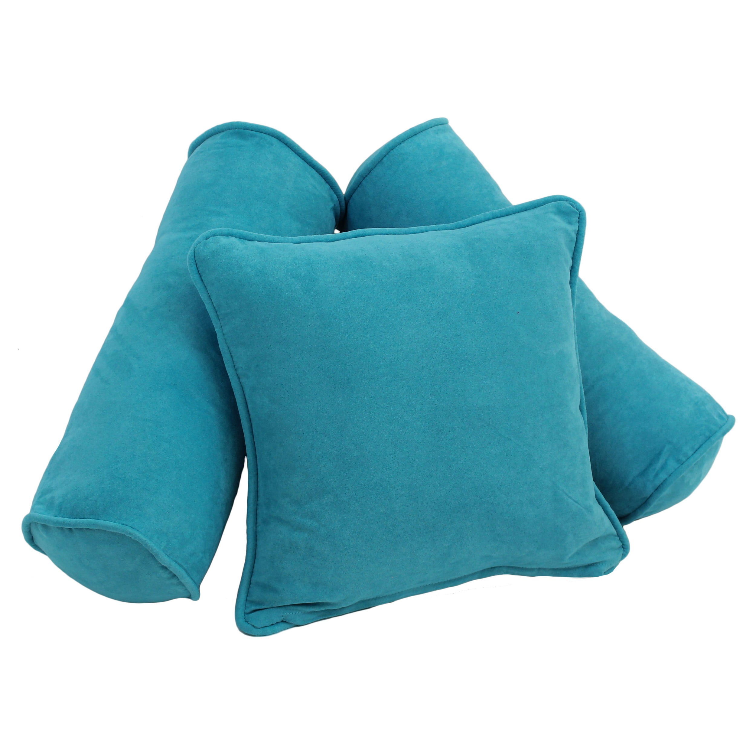 9816-CD-S3-MS-AB Double-Corded Solid Microsuede Throw Pillows with Inserts, Aqua Blue - Set of 3