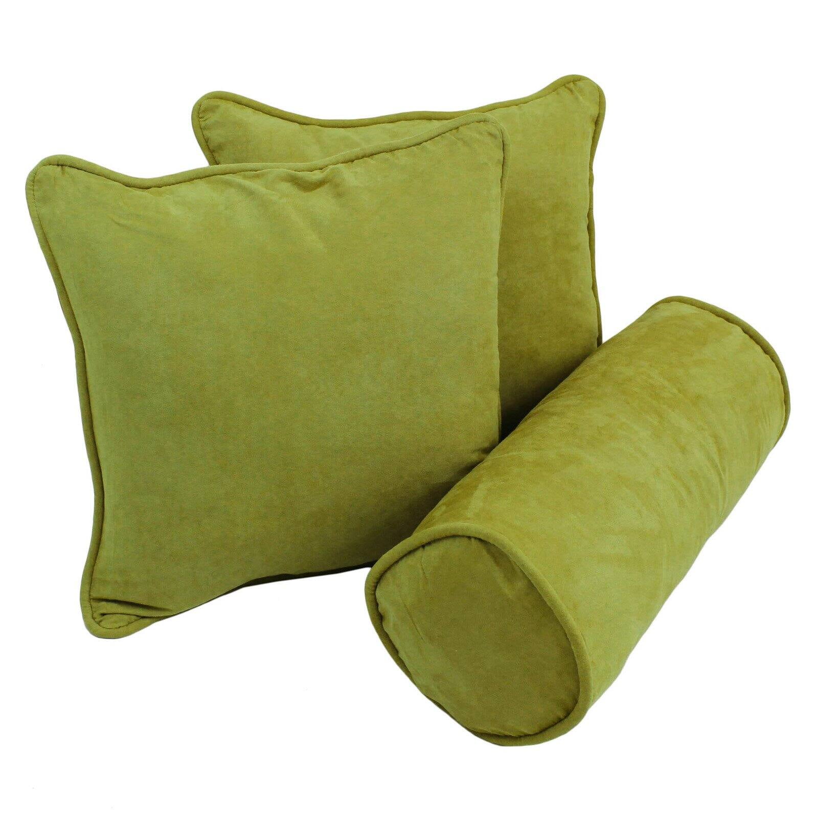 9817-CD-S3-MS-SG Double-Corded Solid Microsuede Throw Pillows with Inserts, Sage Green - Set of 3