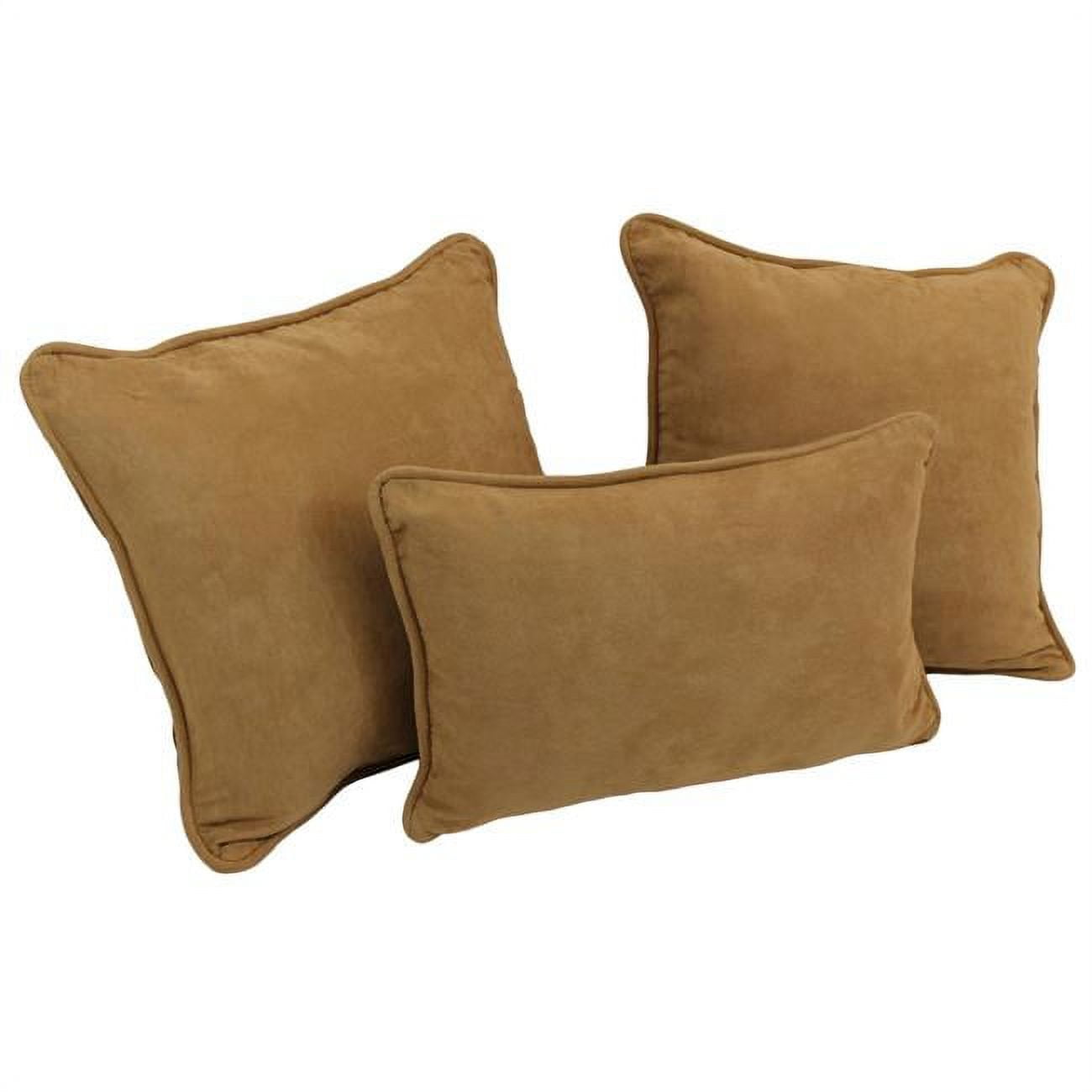 Double-Corded Solid Microsuede Throw Pillows with Inserts, Camel - Set of 3