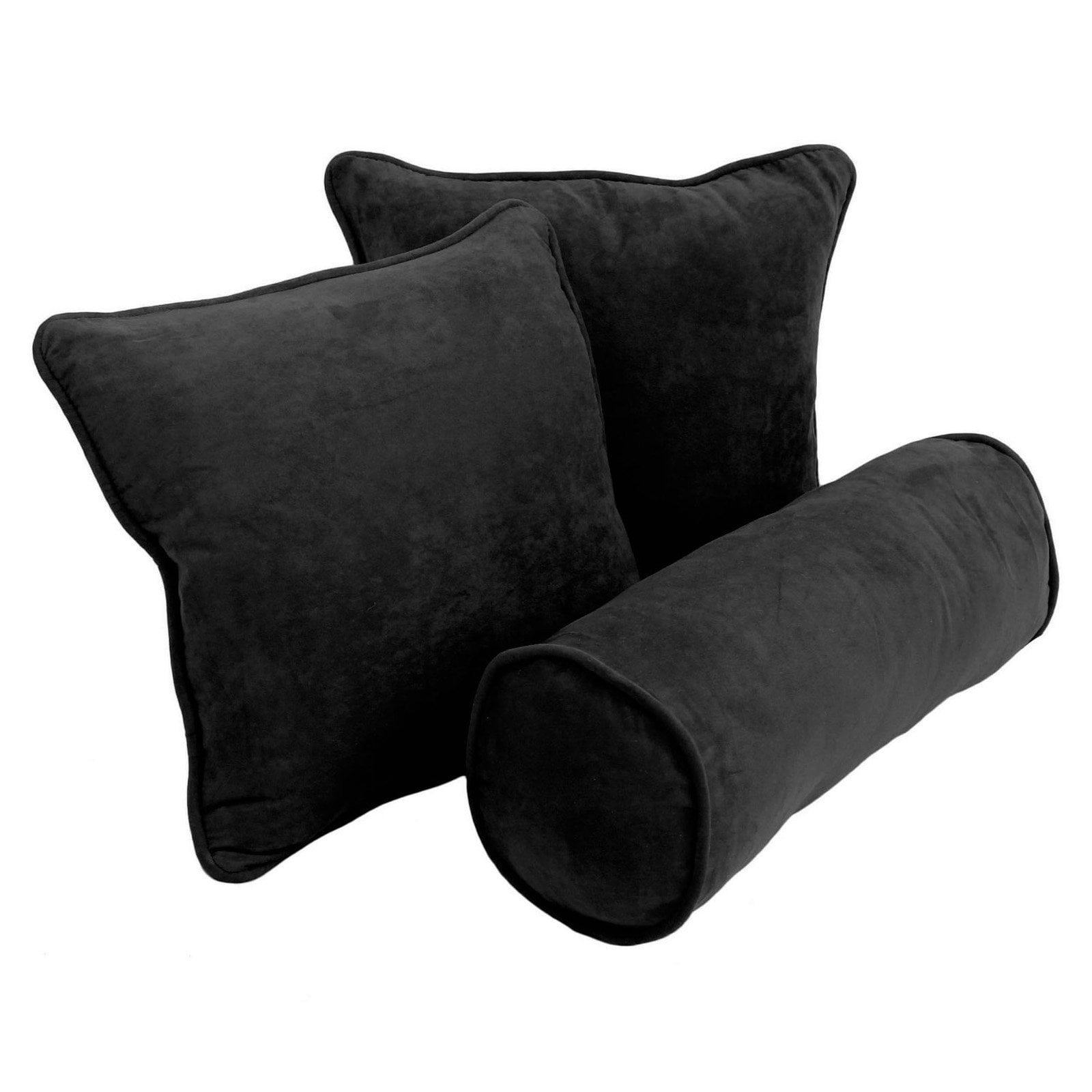 9817-CD-S3-TW-BK Double-Corded Solid Twill Throw Pillows with Inserts, Black - Set of 3