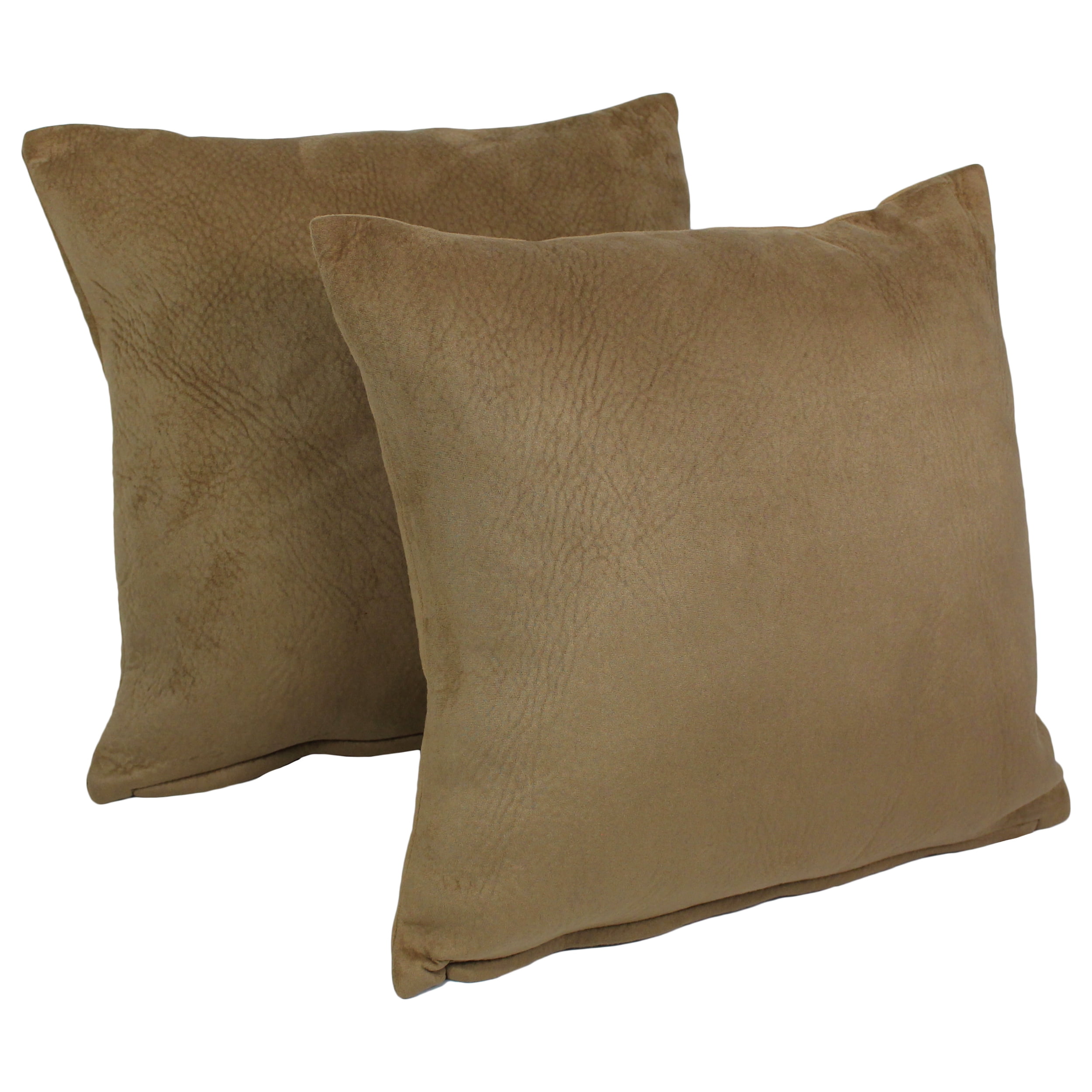 18 in. Solid Faux Suede Square Indoor Throw Pillows, Tan - Set of 2