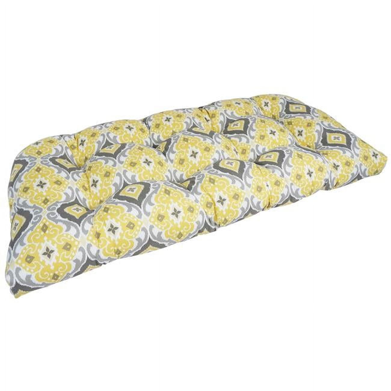 Picture of Blazing Needles 93180-LS-JO15-14 42 x 19 in. U-Shaped Patterned Spun Polyester Tufted Settee & Bench Cushion&#44; Yellow & Gray Ogee