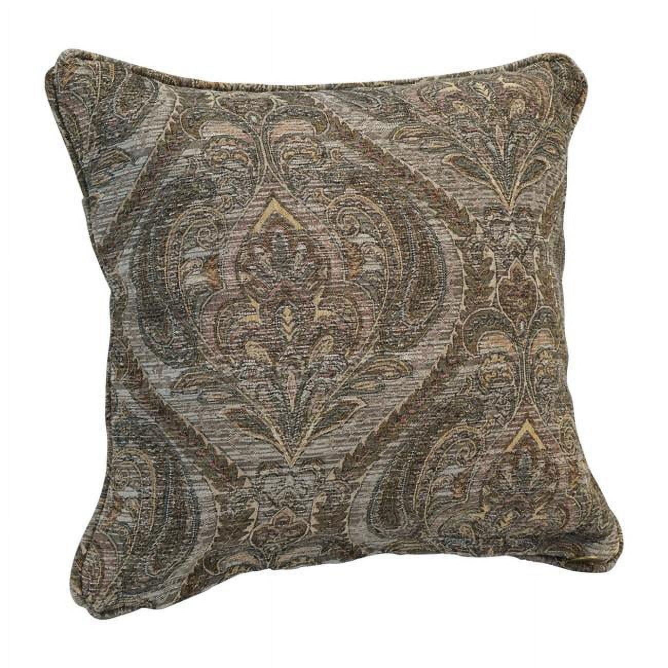 9810-CD-S1-JCH-CO-40 18 in. Double-Corded Patterned Jacquard Chenille Square Indoor Throw Pillow with Insert, Grey Damask