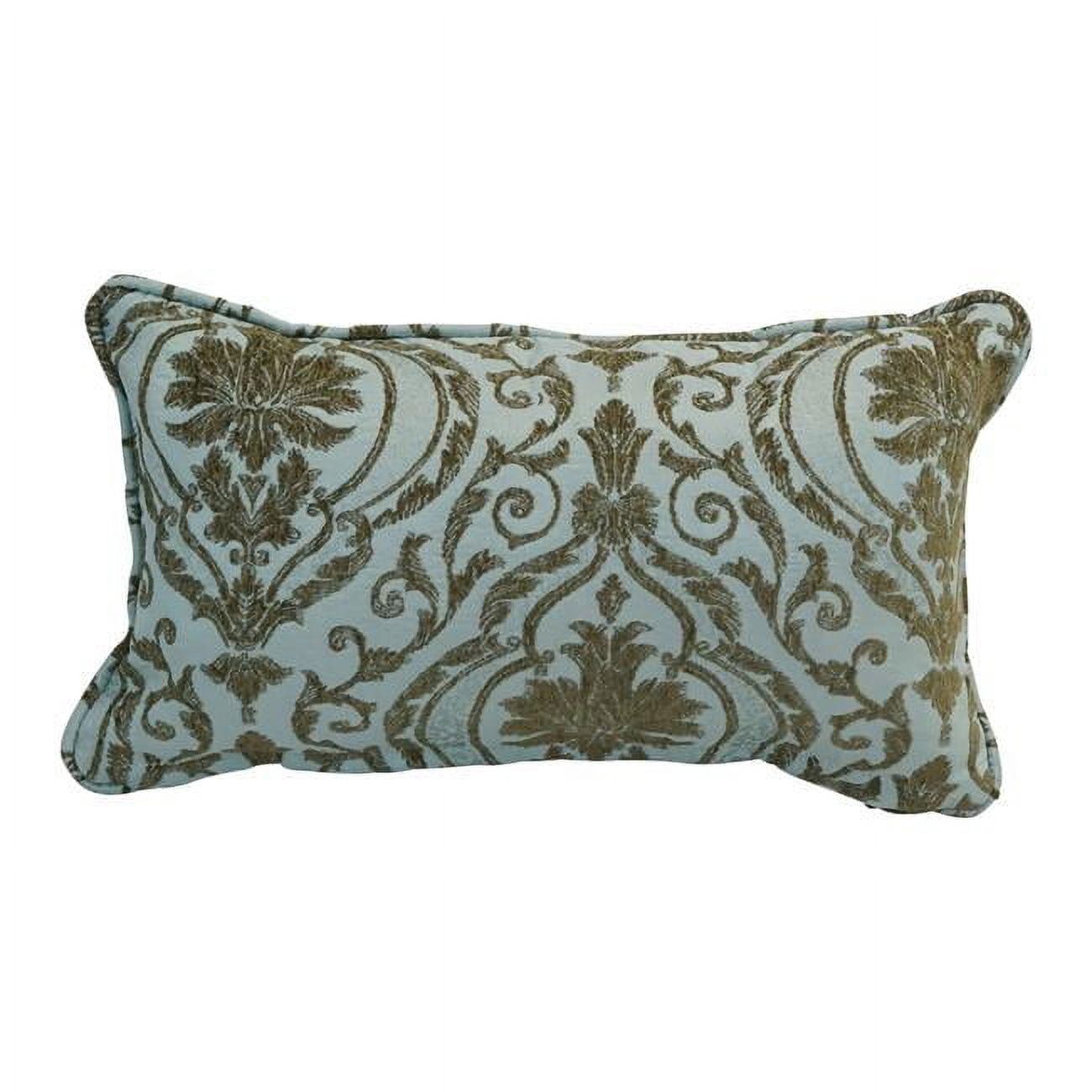 9811-CD-S1-JCH-CO-32 18 in. Double-Corded Patterned Jacquard Chenille Rectangular Throw Pillow with Insert, Blue Damask
