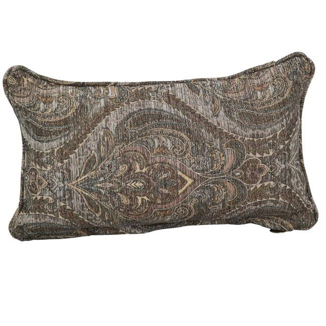 9811-CD-S1-JCH-CO-40 18 in. Double-Corded Patterned Jacquard Chenille Rectangular Throw Pillow with Insert, Grey Damask