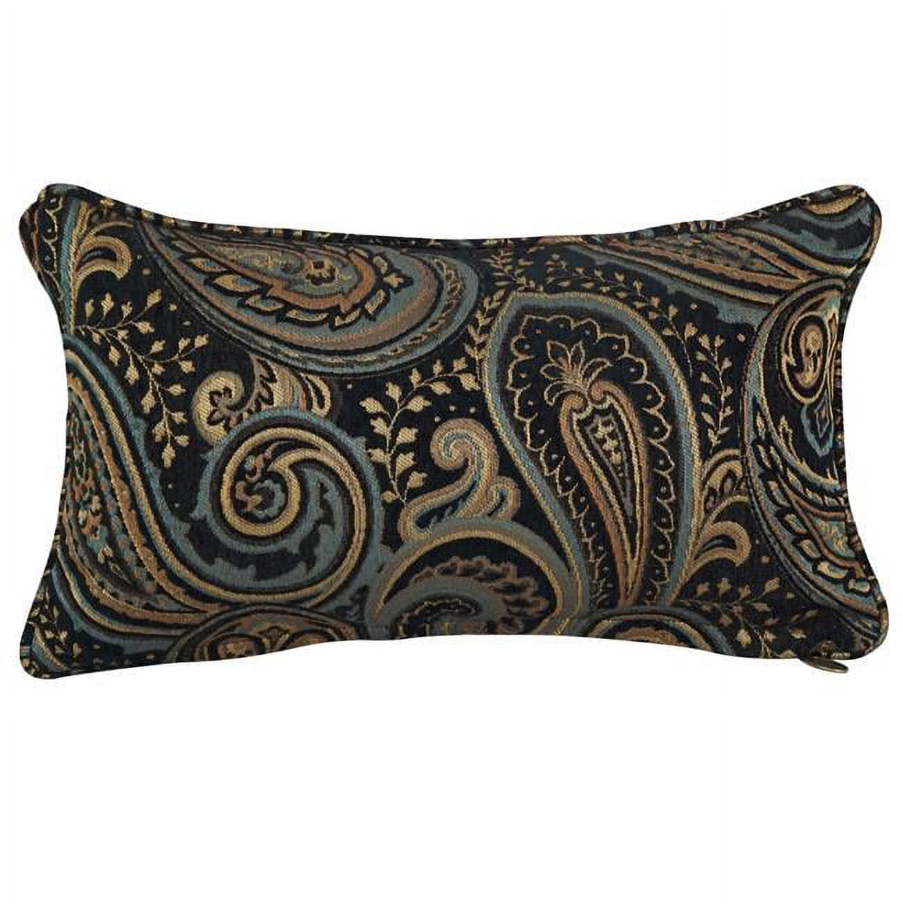 9811-CD-S1-JCH-CO-41 18 in. Double-Corded Patterned Jacquard Chenille Rectangular Throw Pillow with Insert, Black Paisley