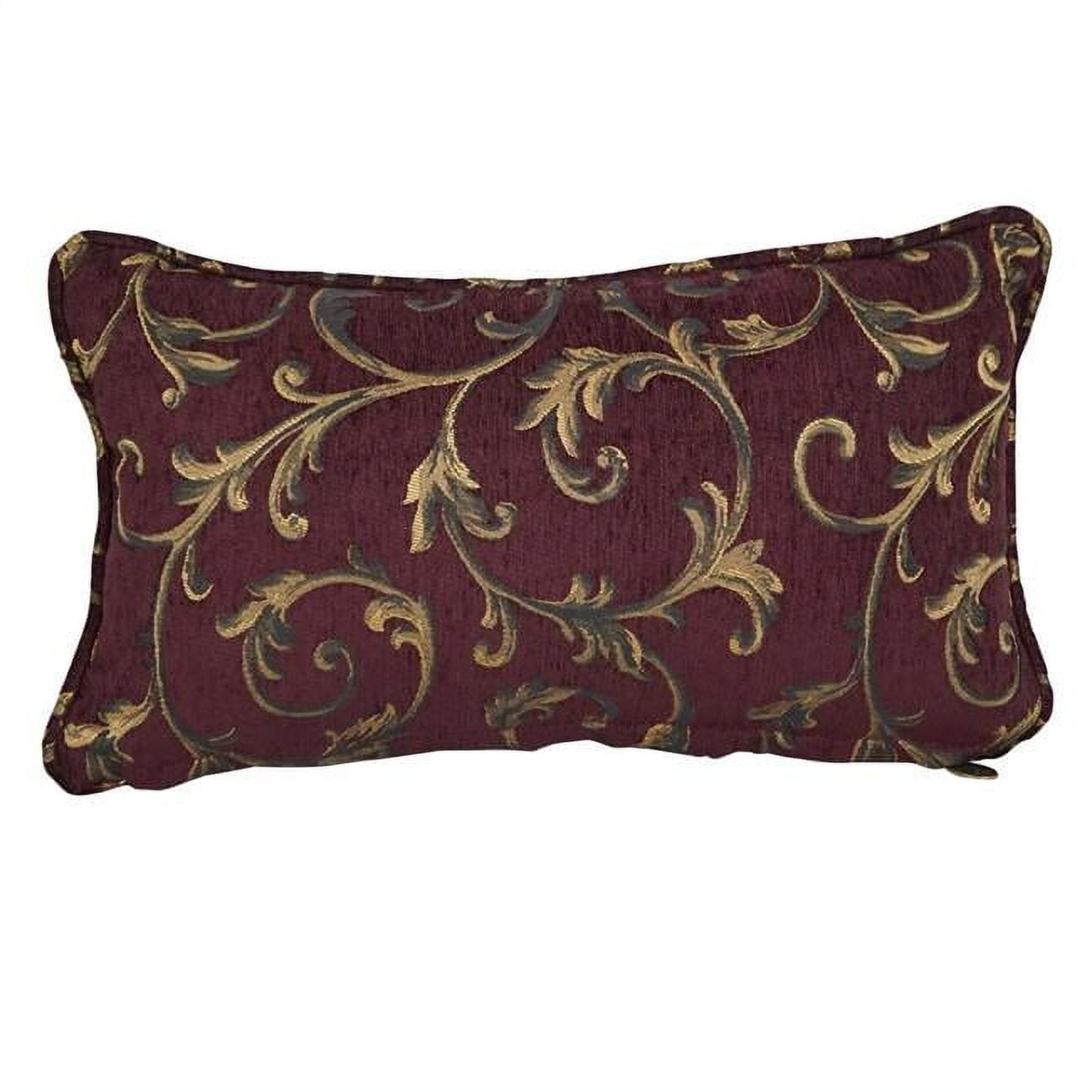 9811-CD-S1-JCH-CO-43 18 in. Double-Corded Patterned Jacquard Chenille Rectangular Throw Pillow with Insert, Burgundy Vines