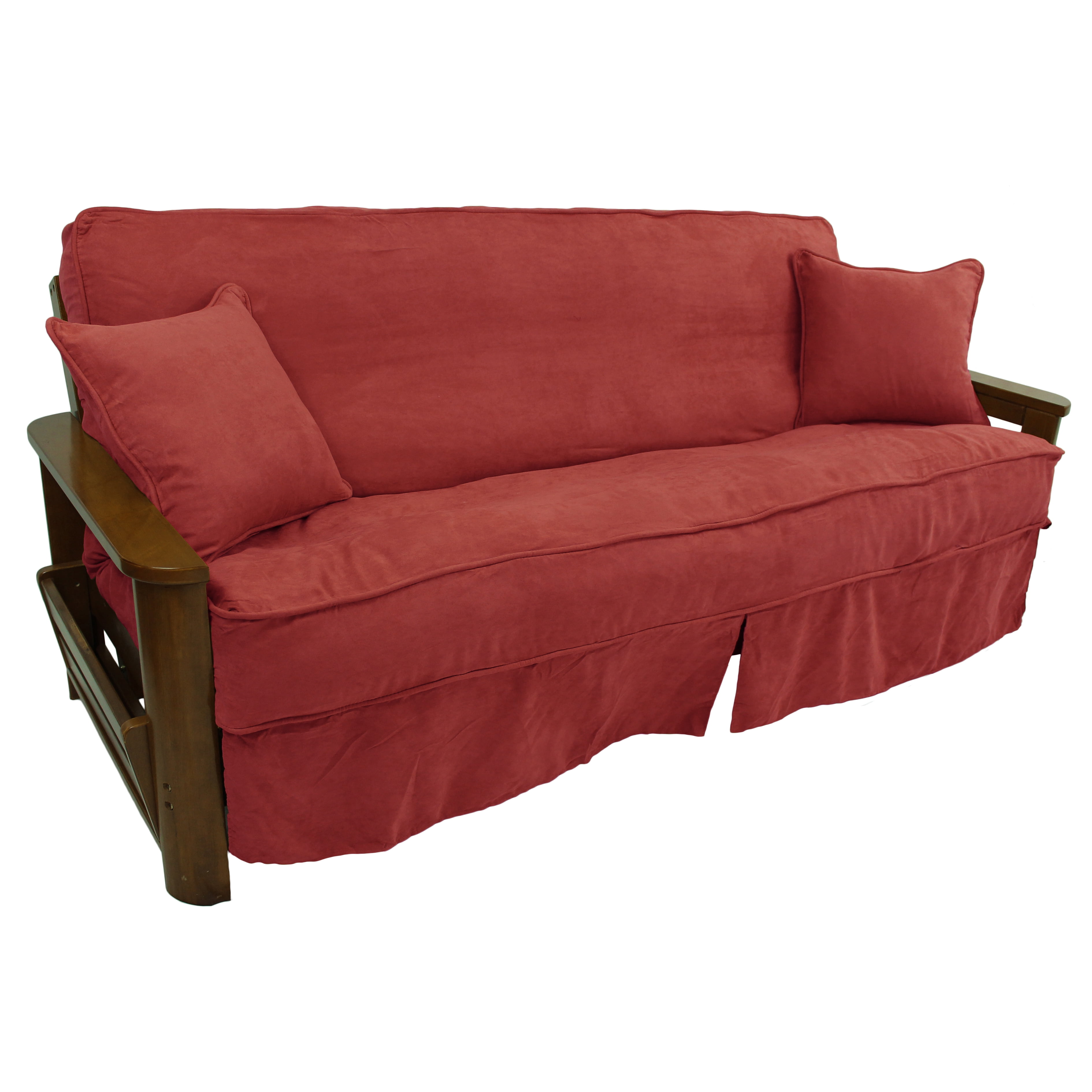 Picture of Blazing Needles 9671-CD-MS-CR 8 to 9 in. Solid Microsuede Double Corded Full Futon Slipcover Set with Two 18 in. Throw Pillows&#44; Cardinal Red - Set of 3