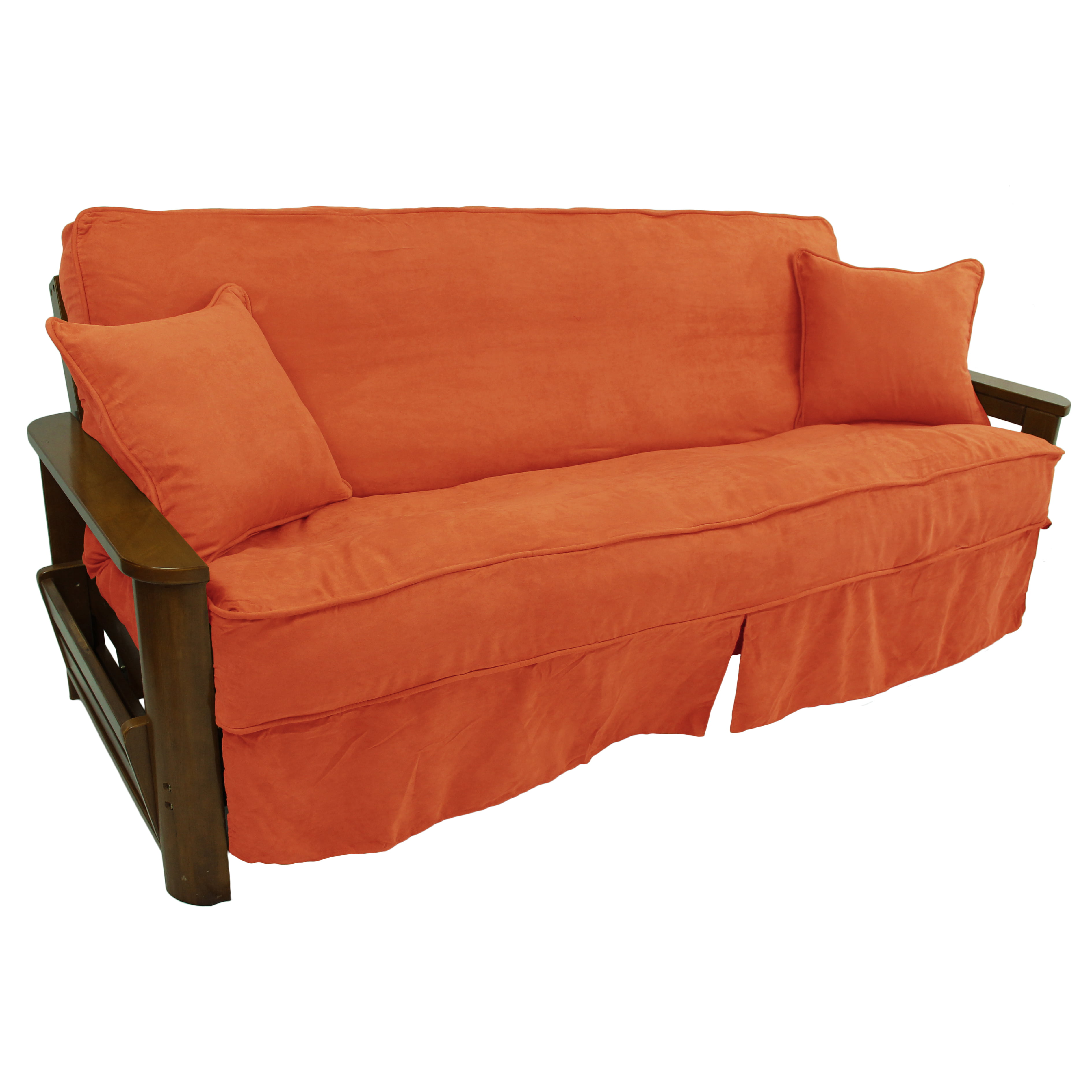 Picture of Blazing Needles 9671-CD-MS-TD 8 to 9 in. Solid Microsuede Double Corded Full Futon Slipcover Set with Two 18 in. Throw Pillows&#44; Tangerine Dream - Set of 3