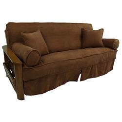 Picture of Blazing Needles 9672-CD-MS-SB 8 to 9 in. Solid Microsuede Double Corded Full Futon Slipcover Set with Four Throw Pillows&#44; Saddle Brown - Set of 5