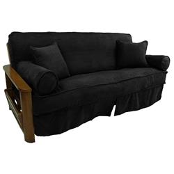 Picture of Blazing Needles 9672-CD-MS-BK 8 to 9 in. Solid Microsuede Double Corded Full Futon Slipcover Set with Four Throw Pillows&#44; Black - Set of 5