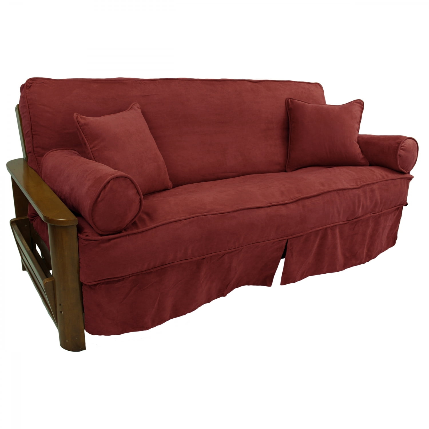 Picture of Blazing Needles 9672-CD-MS-RW 8 to 9 in. Solid Microsuede Double Corded Full Futon Slipcover Set with Four Throw Pillows&#44; Red Wine - Set of 5