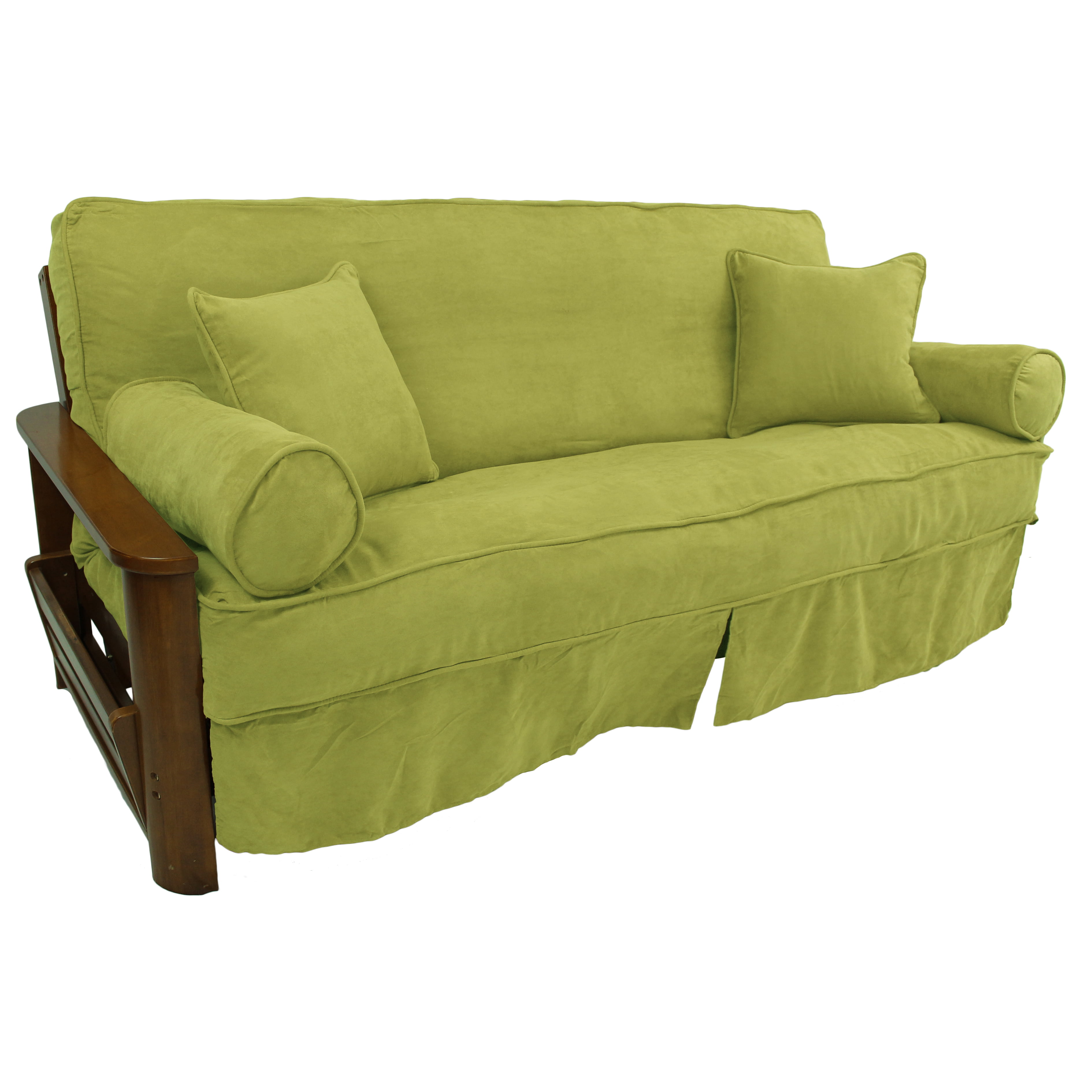 Picture of Blazing Needles 9672-CD-MS-ML 8 to 9 in. Solid Microsuede Double Corded Full Futon Slipcover Set with Four Throw Pillows&#44; Mojito Lime - Set of 5