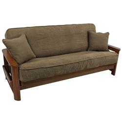 9682-CD-MS-JV 8 to 9 in. Solid Microsuede Double Corded Full Futon Cover Set with Two 18 in. Throw Pillows, Java - Set of 3