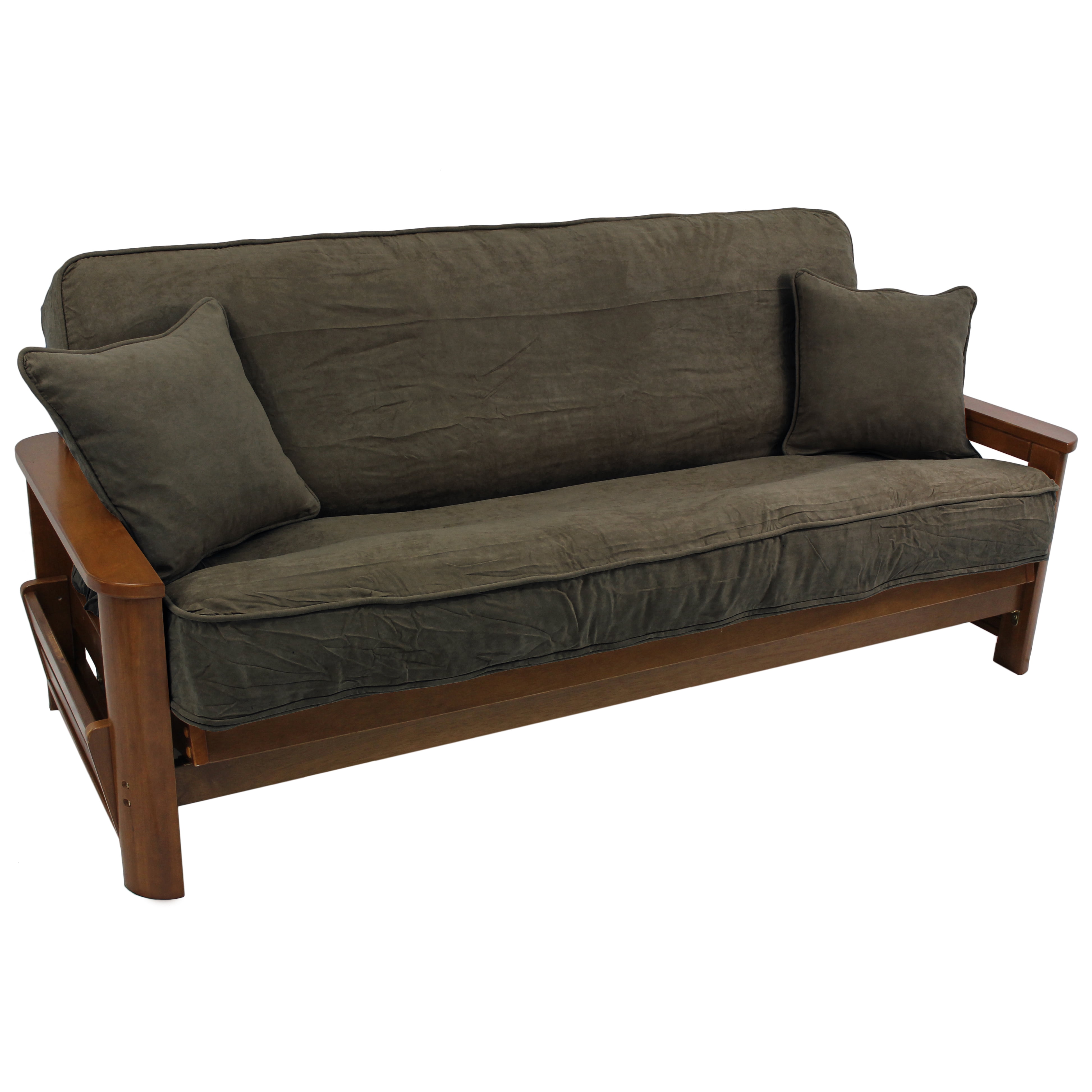 Picture of Blazing Needles 9682-CD-MS-GY 8 to 9 in. Solid Microsuede Double Corded Full Futon Cover Set with Two 18 in. Throw Pillows&#44; Steel Grey - Set of 3