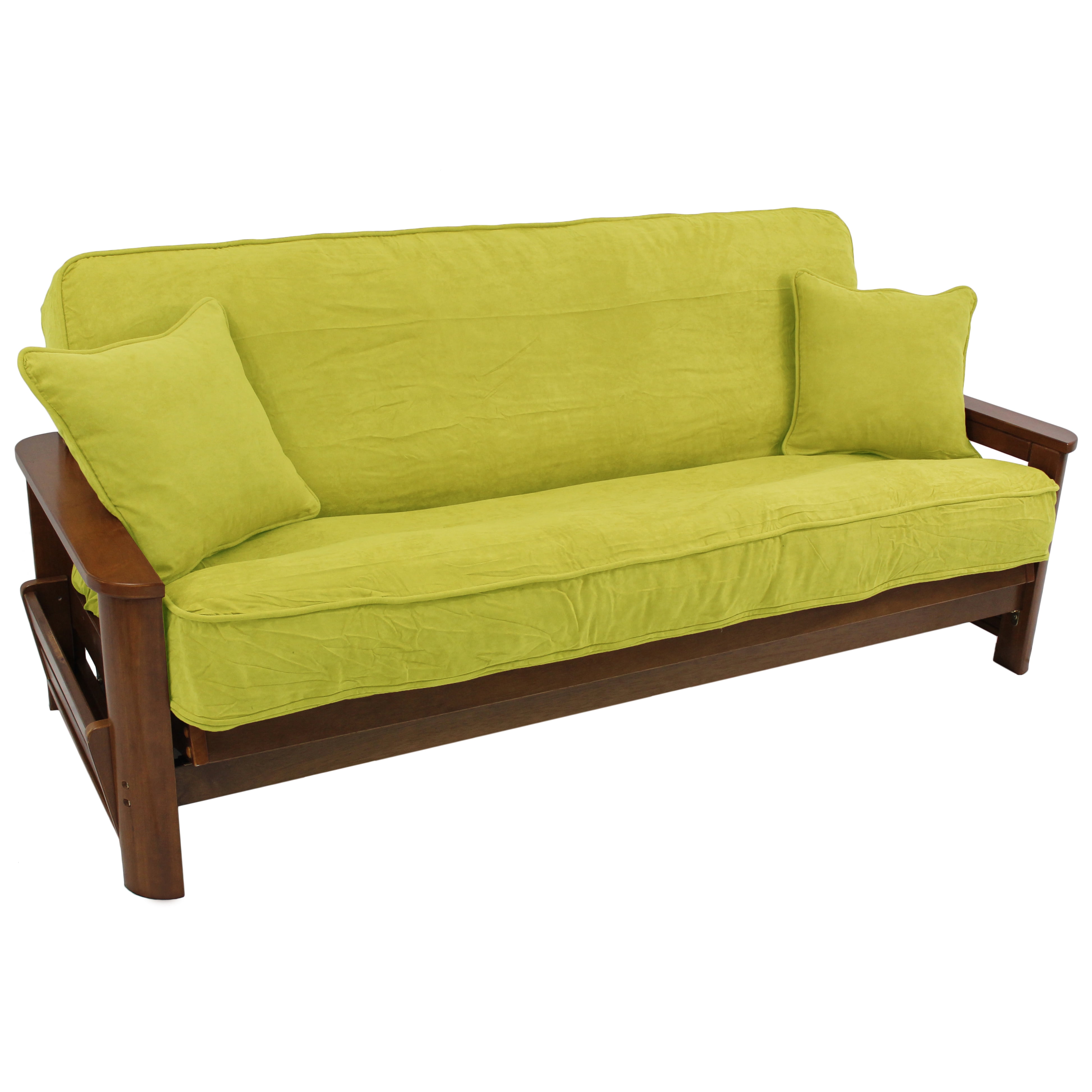 Picture of Blazing Needles 9682-CD-MS-ML 8 to 9 in. Solid Microsuede Double Corded Full Futon Cover Set with Two 18 in. Throw Pillows, Mojito Lime - Set of 3