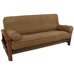 9684-CD-MS-SB 8 to 9 in. Solid Microsuede Double Corded Full Futon Cover Set with Two 20 x 8 in. Bolster Pillows, Saddle Brown - Set of 3