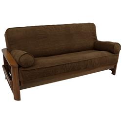 9684-CD-MS-CH 8 to 9 in. Solid Microsuede Double Corded Full Futon Cover Set with Two 20 x 8 in. Bolster Pillows, Chocolate - Set of 3