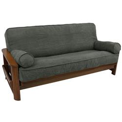9684-CD-MS-GY 8 to 9 in. Solid Microsuede Double Corded Full Futon Cover Set with Two 20 x 8 in. Bolster Pillows, Steel Grey - Set of 3