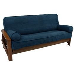 9684-CD-MS-IN 8 to 9 in. Solid Microsuede Double Corded Full Futon Cover Set with Two 20 x 8 in. Bolster Pillows, Indigo - Set of 3