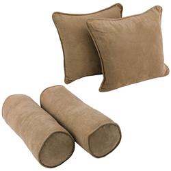 9818-CD-S4-MS-JV Double-Corded Solid Microsuede Throw Pillows with Inserts, Java - Set of 4