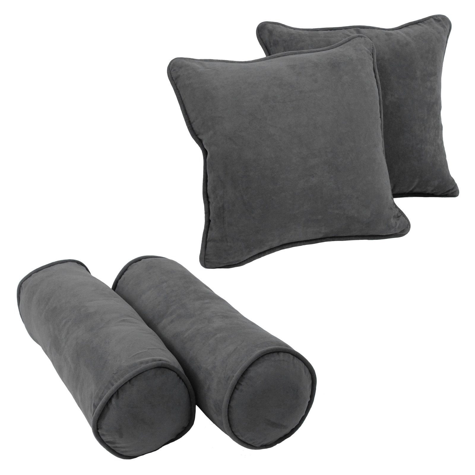 Double-Corded Solid Microsuede Throw Pillows with Inserts, Steel Grey - Set of 4