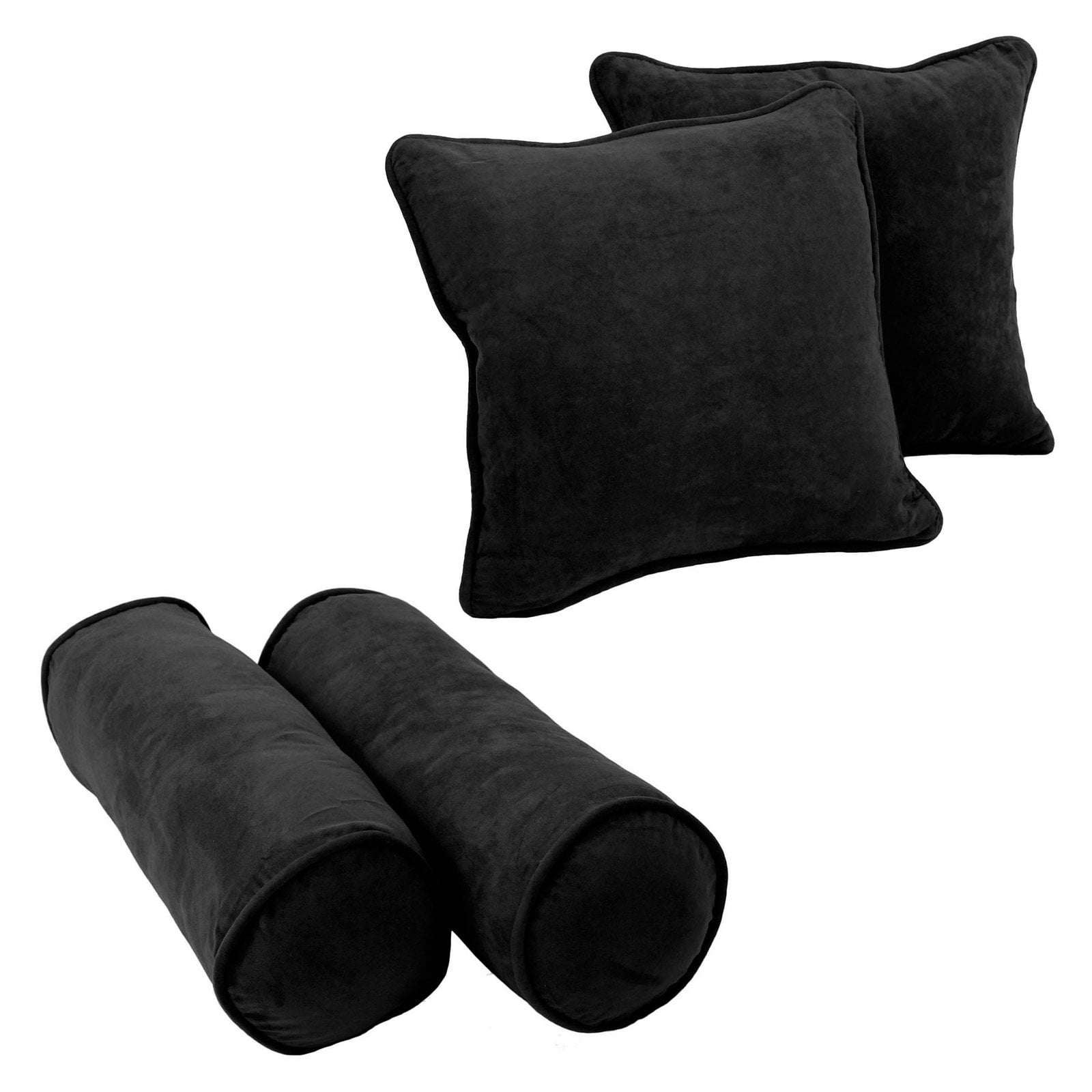 9818-CD-S4-MS-BK Double-Corded Solid Microsuede Throw Pillows with Inserts, Black - Set of 4