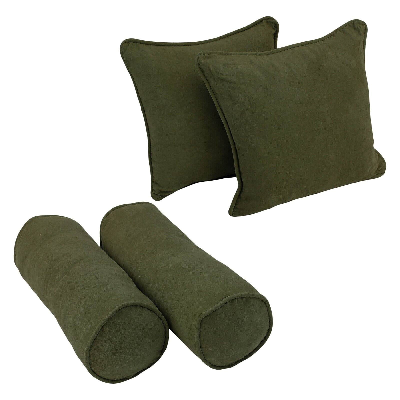9818-CD-S4-MS-HG Double-Corded Solid Microsuede Throw Pillows with Inserts, Hunter Green - Set of 4