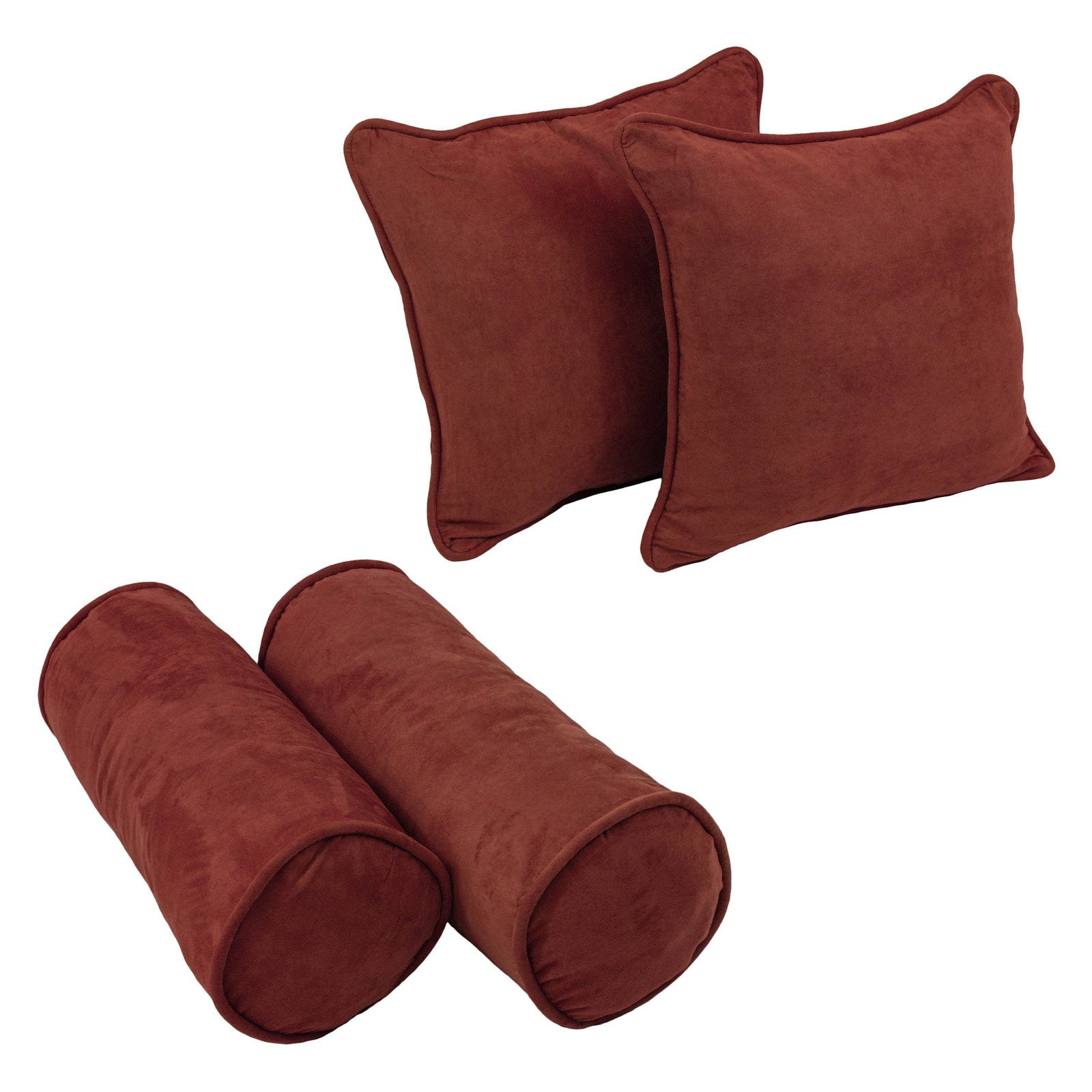 9818-CD-S4-MS-RW Double-Corded Solid Microsuede Throw Pillows with Inserts, Red Wine - Set of 4