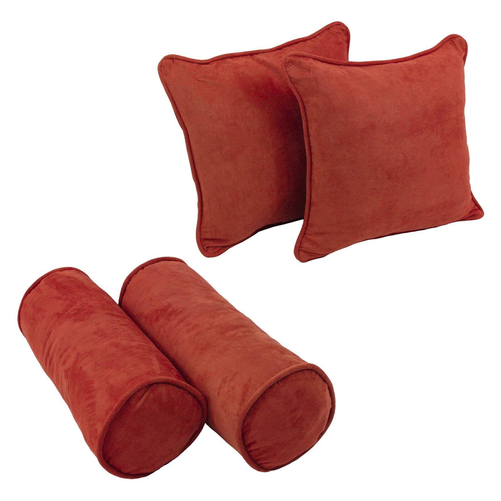 9818-CD-S4-MS-CR Double-Corded Solid Microsuede Throw Pillows with Inserts, Cardinal Red - Set of 4