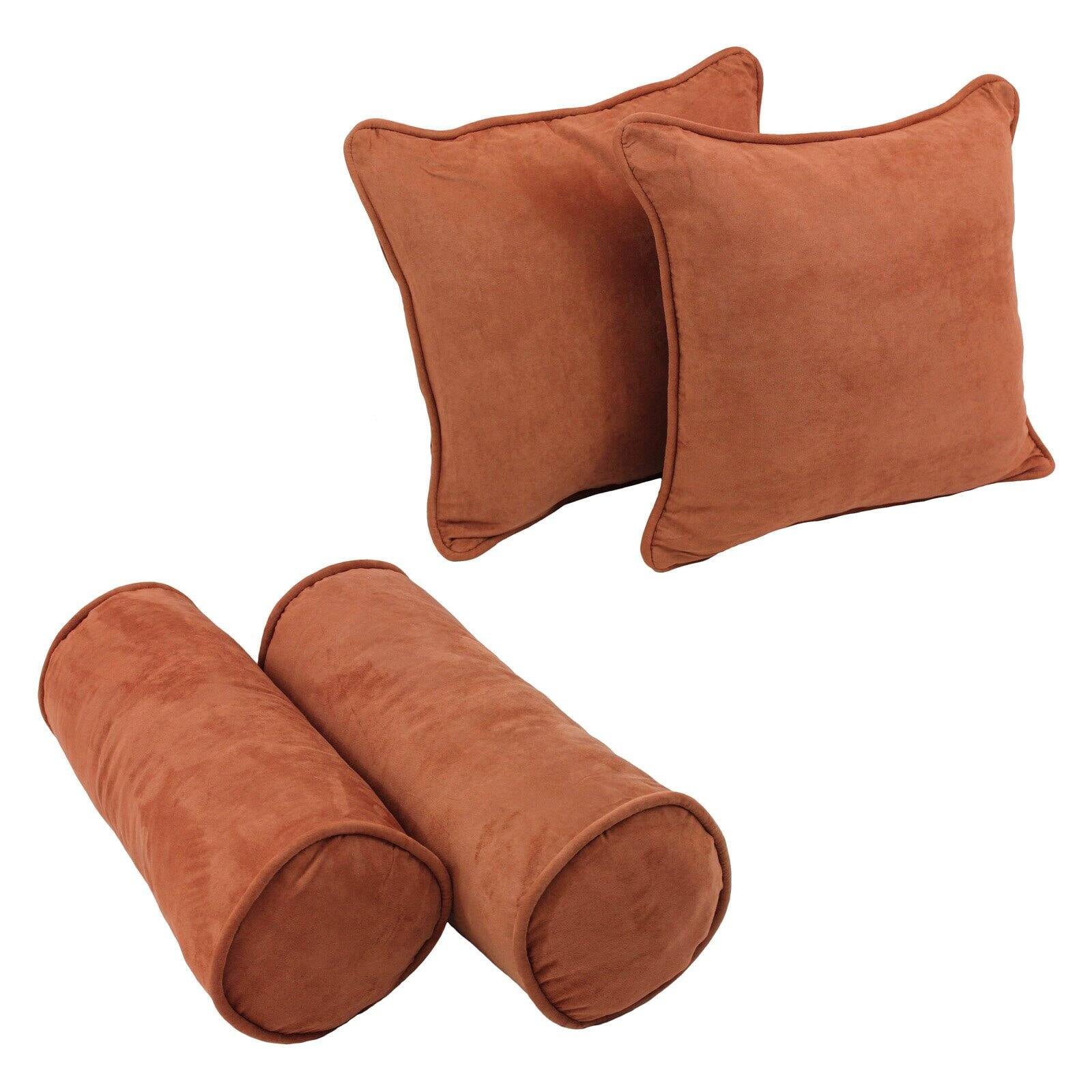 9818-CD-S4-MS-SP Double-Corded Solid Microsuede Throw Pillows with Inserts, Spice - Set of 4