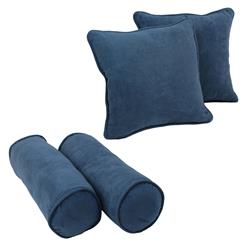 9818-CD-S4-MS-IN Double-Corded Solid Microsuede Throw Pillows with Inserts, Indigo - Set of 4