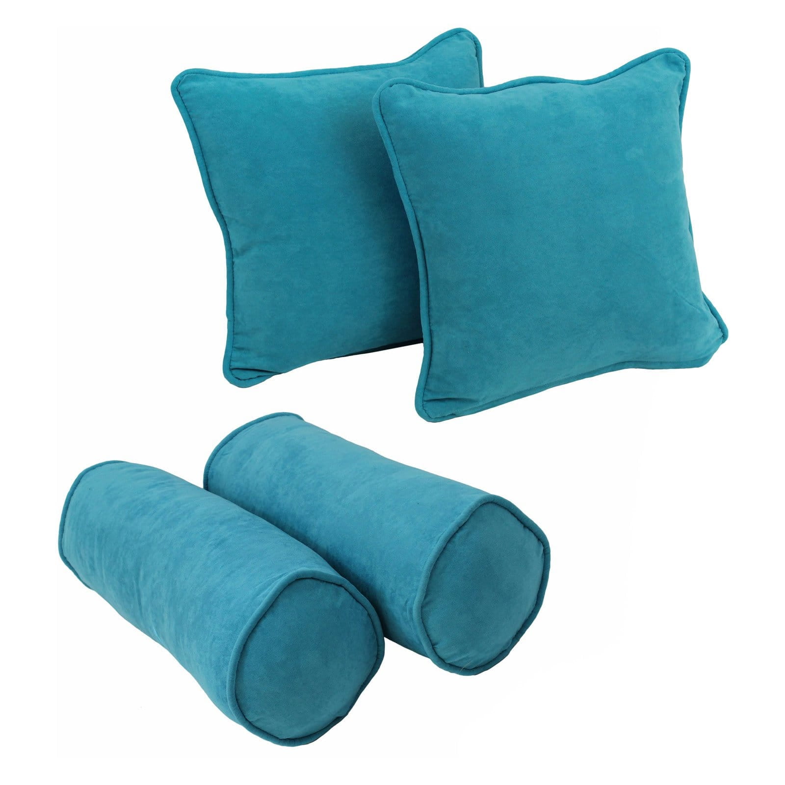 Double-Corded Solid Microsuede Throw Pillows with Inserts, Aqua Blue - Set of 4
