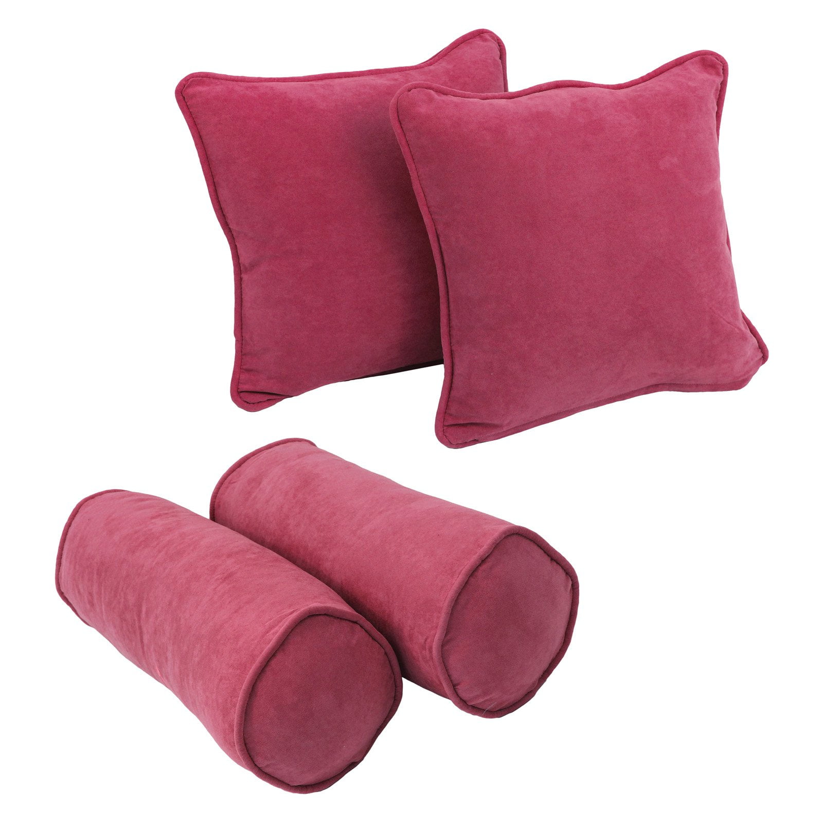 Double-Corded Solid Microsuede Throw Pillows with Inserts, Bery Berry - Set of 4
