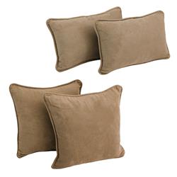 9819-CD-S4-MS-JV Double-Corded Solid Microsuede Throw Pillows with Inserts, Java - Set of 4