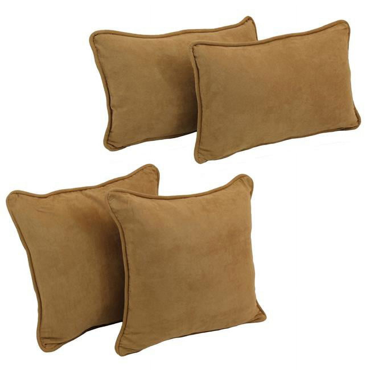 Double-Corded Solid Microsuede Throw Pillows with Inserts, Camel - Set of 4